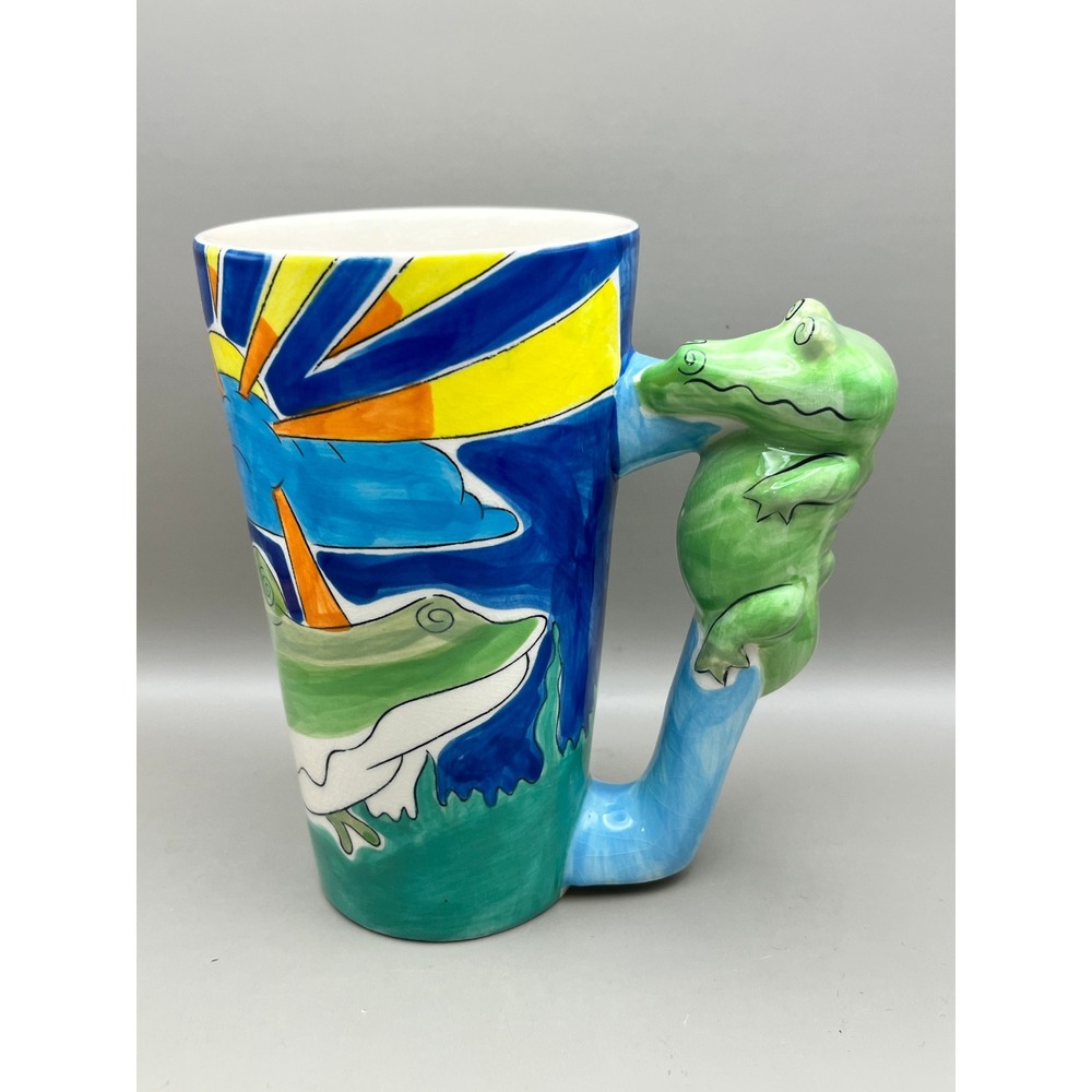 Florida Marketplace Alligator 3D Handle Ceramic Mug Tall Coffee Cup 2004 6" 16oz